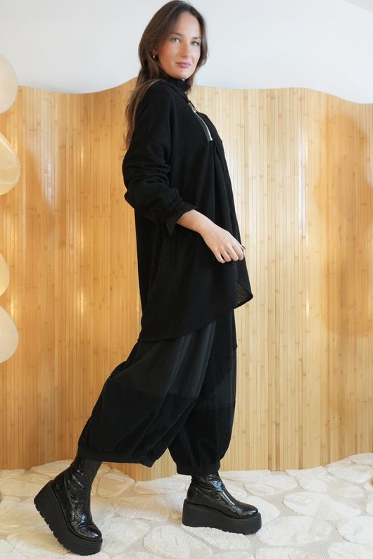 Waffle Zip Hooded Jacket Black